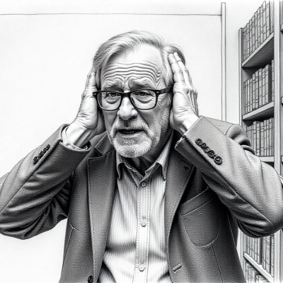 An illustration of a person covering their ears, looking distressed and disoriented due to repeatedly experiencing the same traumatic events