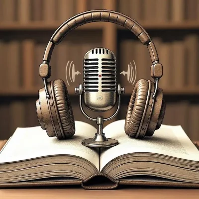Audio Book Gold Rush – Why Your Voice Matters (Literally) 8 Sketch of an open book turning into headphones, surrounded by a microphone and sound waves, symbolizing the transformation from written content to audiobooks.
