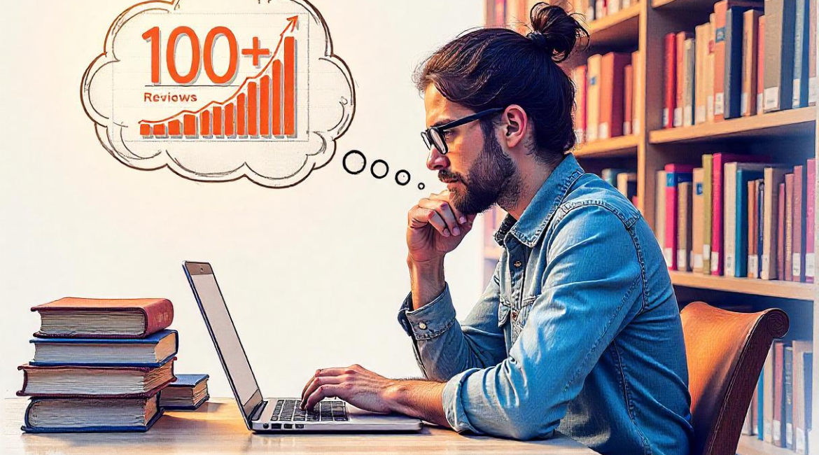 100 Amazon Reviews: The ‘Secret Sauce’ to Selling More Books 1 Sketch of an author envisioning 100+ Amazon reviews, unlocking book success.