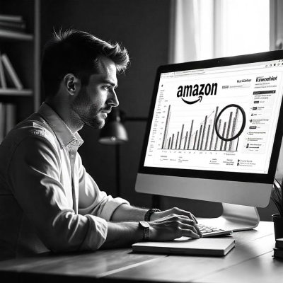 Amazon’s Algorithm Decoded – Gaming the System (Without Getting Banned) 4 an author at a desk with books and a screen showing Amazon rankings.
