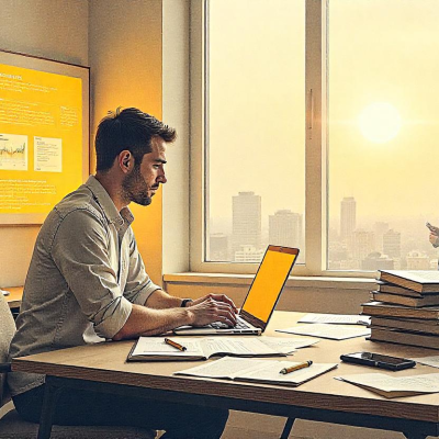 From Idea to Outline – Building Your Book’s Profit-Driven Framework 7 A pencil sketch of an author balancing AI outlines and handwritten notes, crafting a structured, profit-driven book that leads to lasting impact.