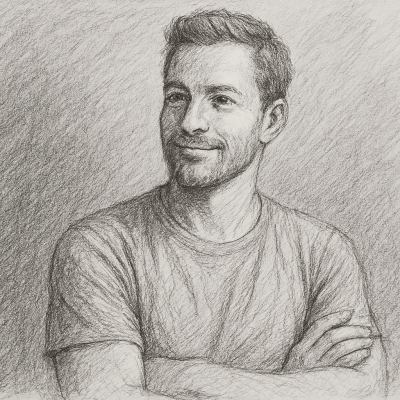 Pencil sketch of a man with a calm, thoughtful expression, symbolizing the shift from pain-driven achievement to purpose-aligned success.