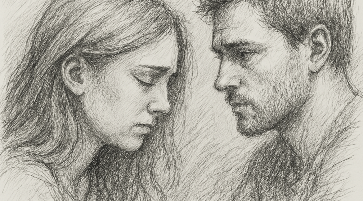 Two people in an emotional conversation, symbolizing the struggle between performance-based relationships and authentic connection.