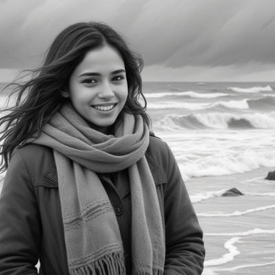 A figure standing on a peaceful shoreline, symbolizing a new beginning.