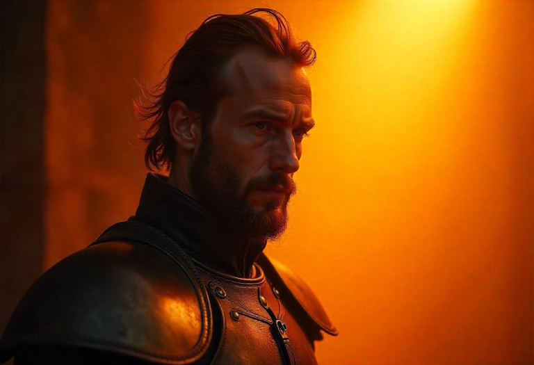 A tired knight, ready to unzip the persona.