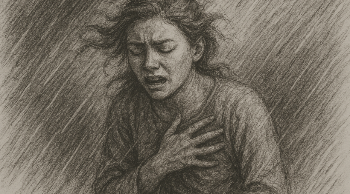 A young woman kneeling in reflection, hands in the soil, symbolizing the messy, sacred process of healing and unearthing buried pain.