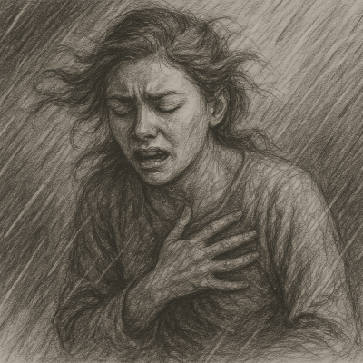 A young woman kneeling in reflection, hands in the soil, symbolizing the messy, sacred process of healing and unearthing buried pain.