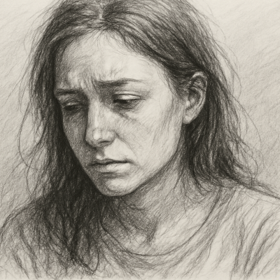 A contemplative woman, her expression reflecting deep emotional weight