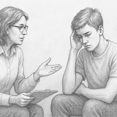The Guidance Giver’s Toolkit for Conversations That Start With “I Don’t Know” 5 A pencil sketch of a counselor and student in deep conversation, capturing the trust and curiosity that turn “I don’t know” into a starting point.