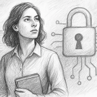 A young woman holds a book, staring ahead with determination, while a locked padlock and broken steps symbolize blocked entry-level opportunities in an AI-driven world.
