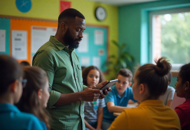 Educator introducing AI concepts in a simple way.