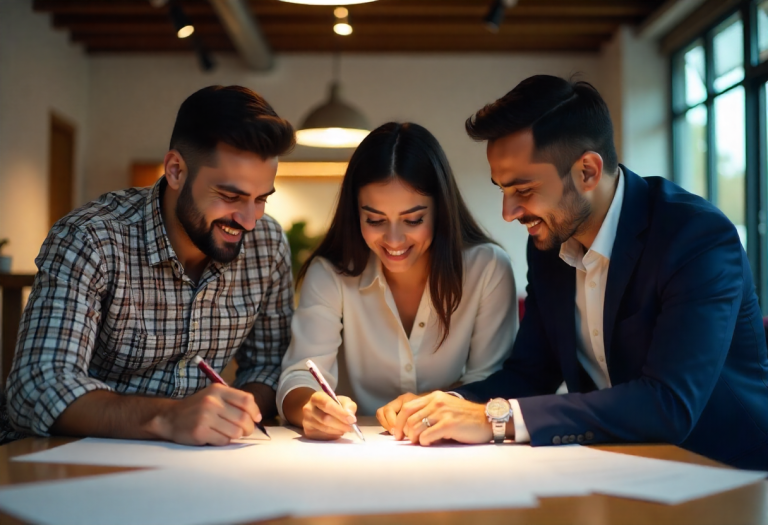 A young professionals collaborating at a table, symbolizing growth through contribution.