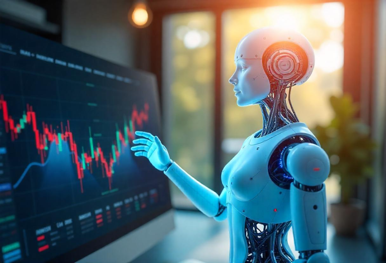 Visual metaphor of AI guiding behind the scenes in revenue predictions.