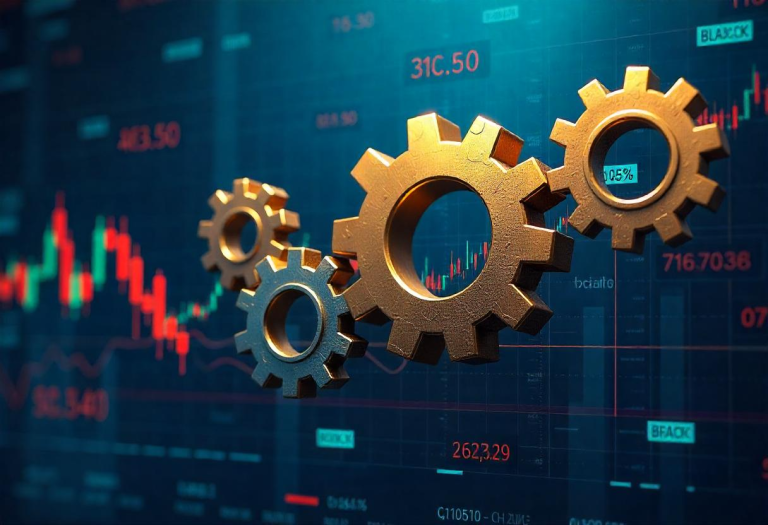 Images of gears and graphs flowing smoothly, symbolizing scalable business architecture.